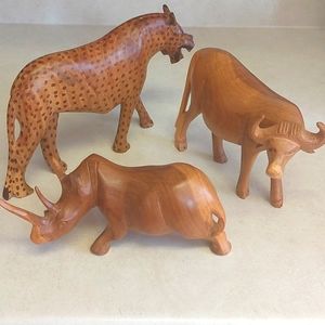 CLEARANCE! Vintage 50's to 70's hand carved wooden African animals 3 piece SET